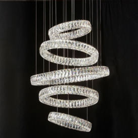 Visconte Crystal Five Hoop LED Prism Bar Ceiling Pendant - Chrome & Glass - thumbnail 2
