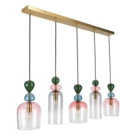 Visconte Vietri 5 Light Ceiling Diner Pendant Bar with Coloured Shades - Satin Brass - thumbnail 2