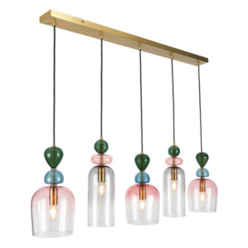 Visconte Vietri 5 Light Ceiling Diner Pendant Bar with Coloured Shades - Satin Brass - thumbnail 1