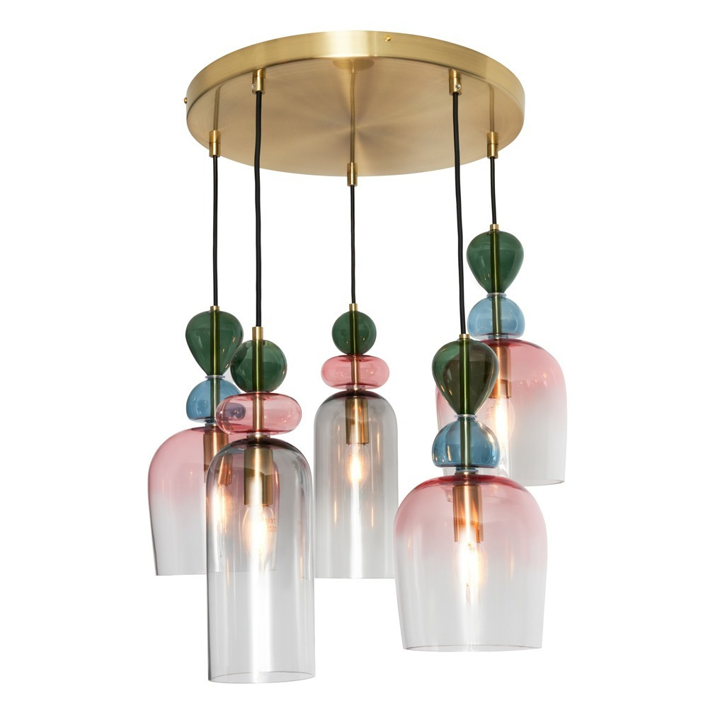 Visconte Vietri 5 Light Cluster Ceiling Pendant with Glass Shades - Satin Brass - image 1