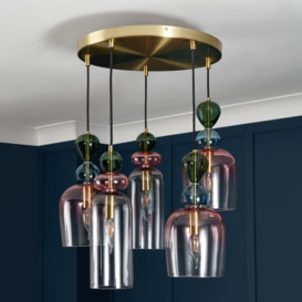 Visconte Vietri 5 Light Cluster Ceiling Pendant with Glass Shades - Satin Brass - thumbnail 2