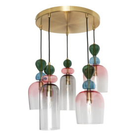 Visconte Vietri 5 Light Cluster Ceiling Pendant with Glass Shades - Satin Brass - thumbnail 3