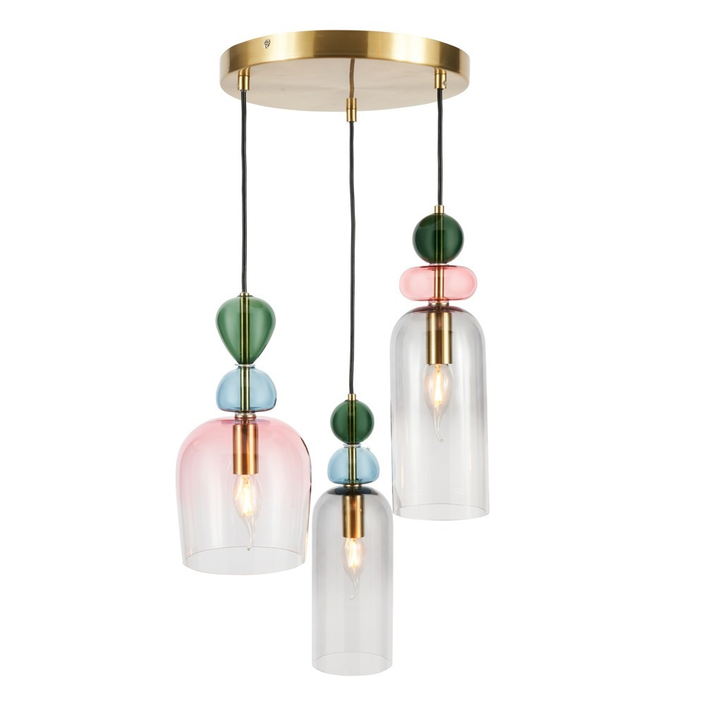Visconte Vietri 3 Light Cluster Ceiling Pendant with Glass Shades - Satin Brass - image 1