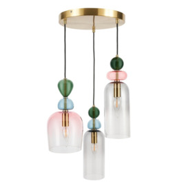 Visconte Vietri 3 Light Cluster Ceiling Pendant with Glass Shades - Satin Brass - thumbnail 3