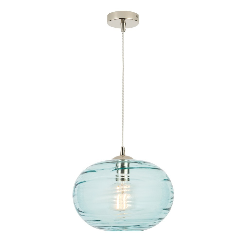 Visconte Sarno 1 Light Ceiling Pendant with Blue Oval Glass Shade - Nickel - image 1
