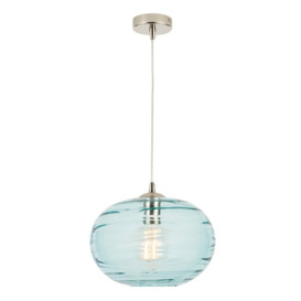 Visconte Sarno 1 Light Ceiling Pendant with Blue Oval Glass Shade - Nickel - thumbnail 1