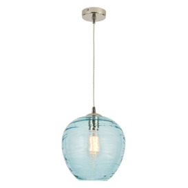 Visconte Sarno 1 Light Ceiling Pendant with Blue Glass Shade - Nickel - thumbnail 1