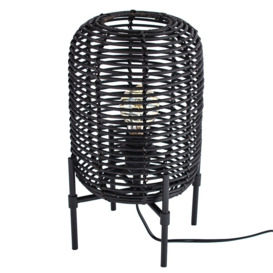 Rattan Style Table Lamp - Black