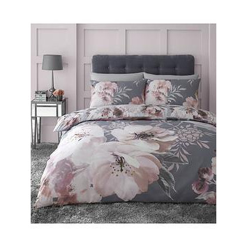 Catherine Lansfield Dramatic Floral Duvet Cover Set - Grey Pink