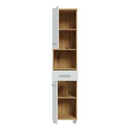 Veris Tall Narrow Bathroom Cupboard with 2 Doors & 1 Drawer in Artisan Oak and Light Grey - thumbnail 4
