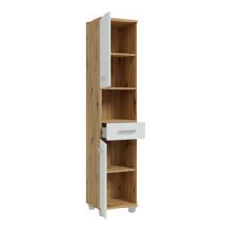 Veris Tall Narrow Bathroom Cupboard with 2 Doors & 1 Drawer in Artisan Oak and Light Grey - thumbnail 3