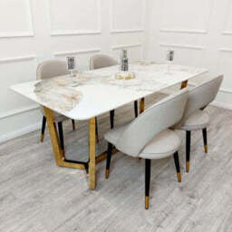 Lucien 1.8 Gold Dining Table with Pandora Gold Sintered Stone Top - thumbnail 5