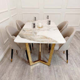 Lucien 1.8 Gold Dining Table with Pandora Gold Sintered Stone Top - thumbnail 6