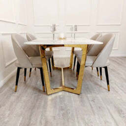 Lucien 1.8 Gold Dining Table with Pandora Gold Sintered Stone Top - thumbnail 3