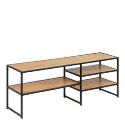 Seaford Black Metal Open TV Unit with 3 Oak Shelves - thumbnail 2