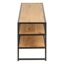Seaford Black Metal Open TV Unit with 3 Oak Shelves - thumbnail 4