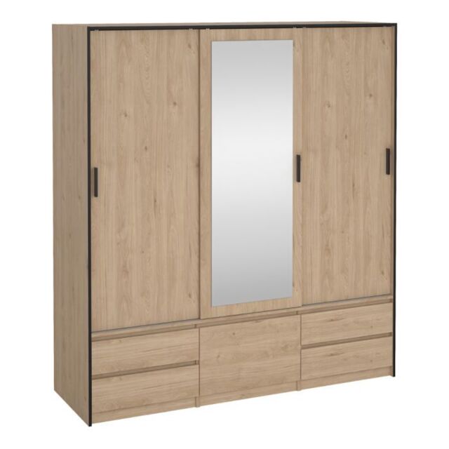 Line Wardrobe  2 Sliding Doors & 1 Mirrored Sliding Door in Jackson Hickory Oak - image 1