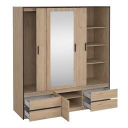 Line Wardrobe  2 Sliding Doors & 1 Mirrored Sliding Door in Jackson Hickory Oak - thumbnail 2