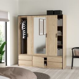 Line Wardrobe  2 Sliding Doors & 1 Mirrored Sliding Door in Jackson Hickory Oak - thumbnail 4