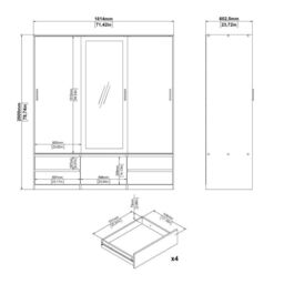 Line Wardrobe  2 Sliding Doors & 1 Mirrored Sliding Door in Jackson Hickory Oak - thumbnail 5