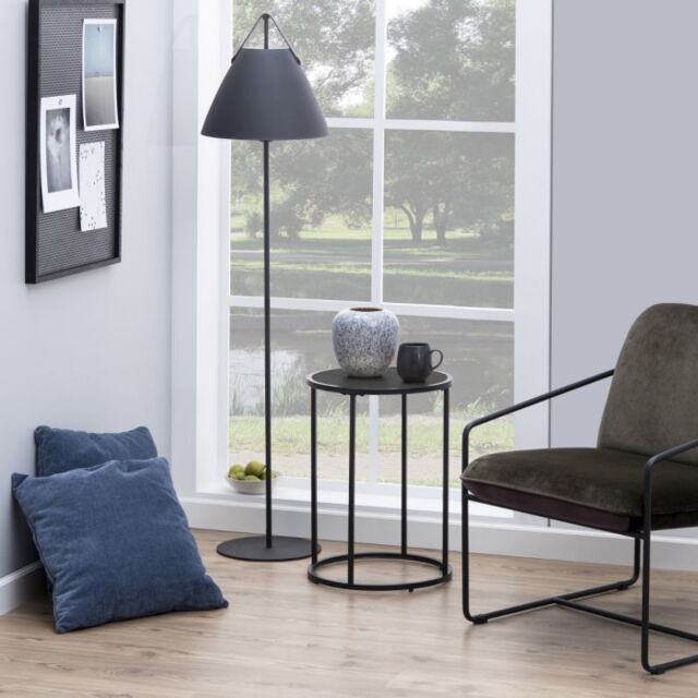 Seaford Black Metal Small Round Side Table with Black Top - image 1