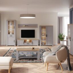 Bohol Display Cabinet with LED Lights in Grey Riviera Oak - thumbnail 3