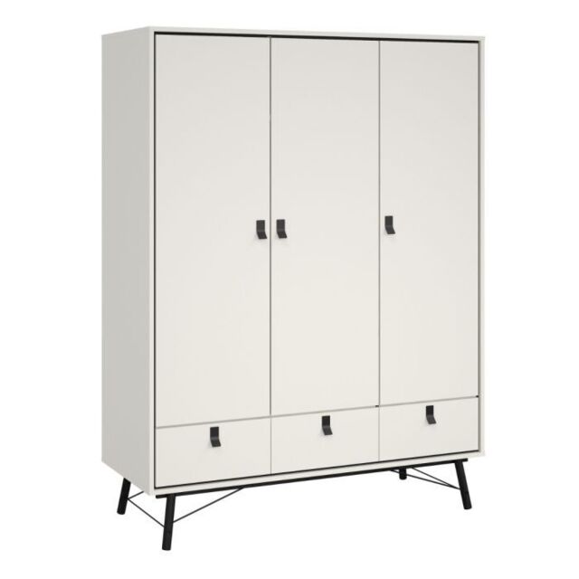 Ry 3 Door 3 Drawer Wardrobe in Matt White – Stylish Bedroom Storage - image 1
