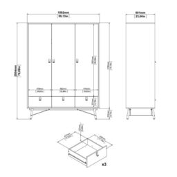 Ry 3 Door 3 Drawer Wardrobe in Matt White – Stylish Bedroom Storage - thumbnail 5