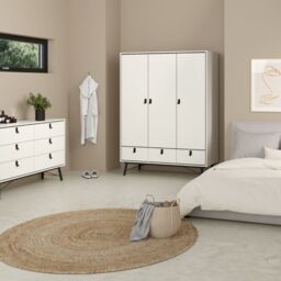 Ry 3 Door 3 Drawer Wardrobe in Matt White – Stylish Bedroom Storage - thumbnail 2