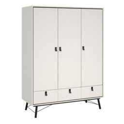 Ry 3 Door 3 Drawer Wardrobe in Matt White – Stylish Bedroom Storage - thumbnail 1