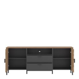 Arundel TV Cabinet 2 Door 2 Drawer 158cm Wide in Oak/Grey - thumbnail 3
