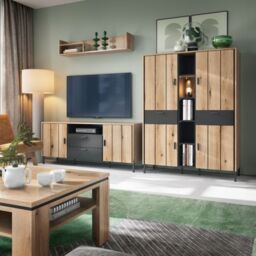 Arundel TV Cabinet 2 Door 2 Drawer 158cm Wide in Oak/Grey - thumbnail 2