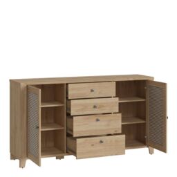 Cestino 2 Door 4 Drawer Sideboard in Jackson Hickory Oak and Rattan Effect - thumbnail 4