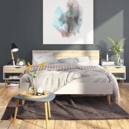 Oslo Package - Bedside 1 Drawer + Chest of 5 Drawers (2+3) + Wardrobe 3 Doors 3 Drawers in White and Oak - thumbnail 3
