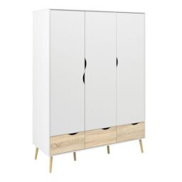 Oslo Package - Bedside 1 Drawer + Chest of 5 Drawers (2+3) + Wardrobe 3 Doors 3 Drawers in White and Oak - thumbnail 6