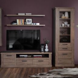 Corona Narrow Display Cabinet with 2 Doors, 1 Drawer and 3 Shelves in Tabak Oak Finish - thumbnail 4