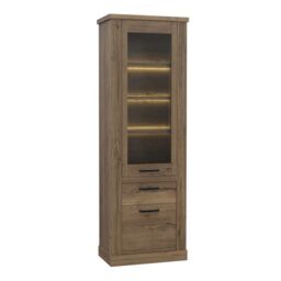 Corona Narrow Display Cabinet with 2 Doors, 1 Drawer and 3 Shelves in Tabak Oak Finish - thumbnail 2