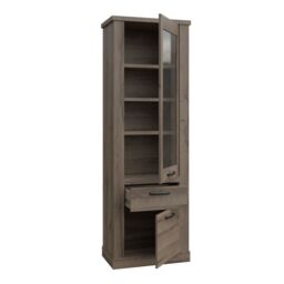 Corona Narrow Display Cabinet with 2 Doors, 1 Drawer and 3 Shelves in Tabak Oak Finish - thumbnail 3