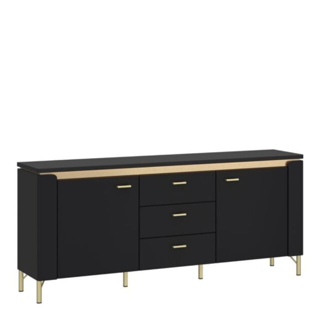 2 Door 3 Drawer 155cm Wide TV Cabinet in Black Matt & Gold – Genoa Collection - image 1