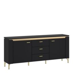 2 Door 3 Drawer 155cm Wide TV Cabinet in Black Matt & Gold  Genoa Collection