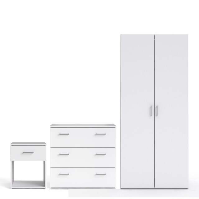 Space Package - Bedside 1 Drawer + Chest of 3 Drawers + Wardrobe with 2 Doors in White - image 1