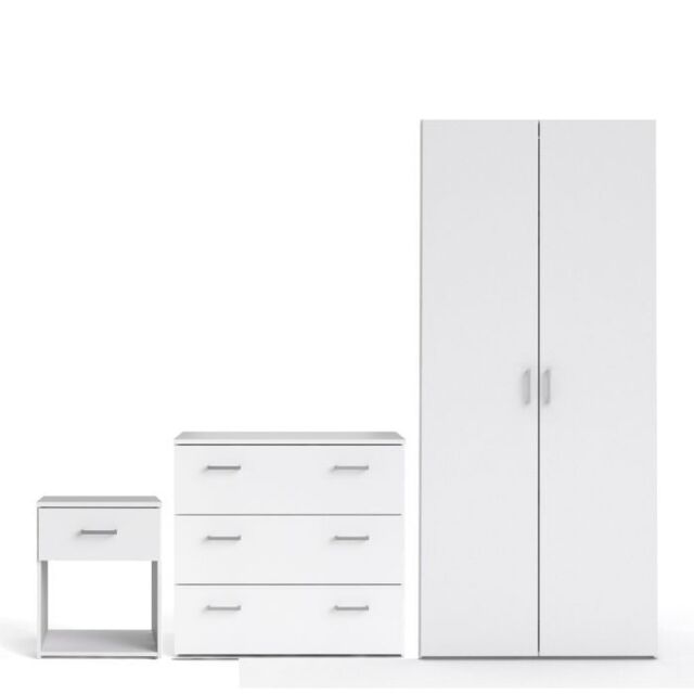 Space Package - Bedside 1 Drawer + Chest of 3 Drawers + Wardrobe with 2 Doors in White - image 1