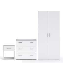 Space Package - Bedside 1 Drawer + Chest of 3 Drawers + Wardrobe with 2 Doors in White - thumbnail 1