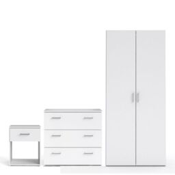 Space Package - Bedside 1 Drawer + Chest of 3 Drawers + Wardrobe with 2 Doors in White - thumbnail 1