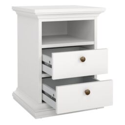 Paris 3 Piece Bedroom Furniture Package – 2 Drawer Bedside, 4 Drawer Chest & 2 Door Wardrobe in White - thumbnail 2