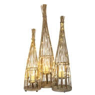 Medium Conical Wicker Lantern with Glass Holder & LED Lights - thumbnail 4