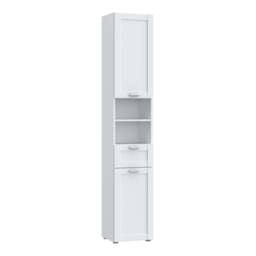 Lokko Tall Narrow Bathroom Cabinet with 2 Doors & 1 Drawer with Silver Handles in White - thumbnail 1