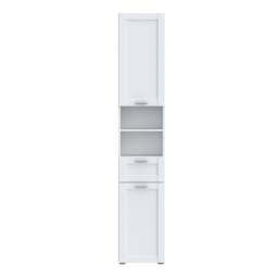 Lokko Tall Narrow Bathroom Cabinet with 2 Doors & 1 Drawer with Silver Handles in White - thumbnail 2
