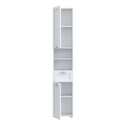Lokko Tall Narrow Bathroom Cabinet with 2 Doors & 1 Drawer with Silver Handles in White - thumbnail 4