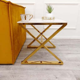 Zion Gold Lamp Table with Polar White Sintered Top - thumbnail 4